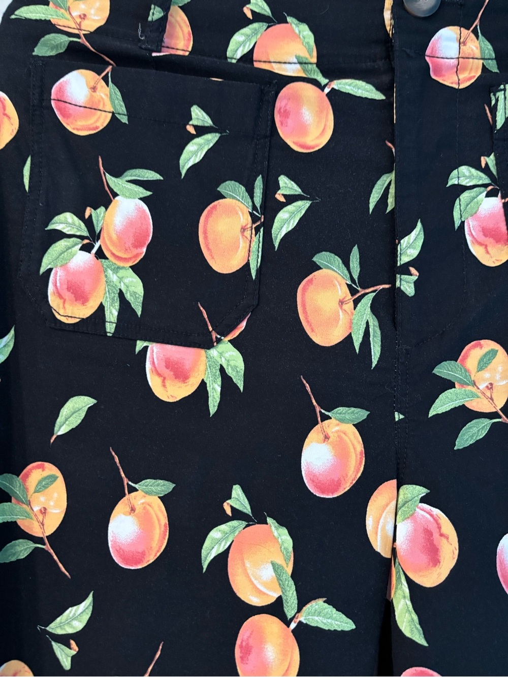 Anthropologie The Colette Cropped Wide Leg Pants, Black with Peaches 🍑 Sz 29 EUC - Picture 5 of 8